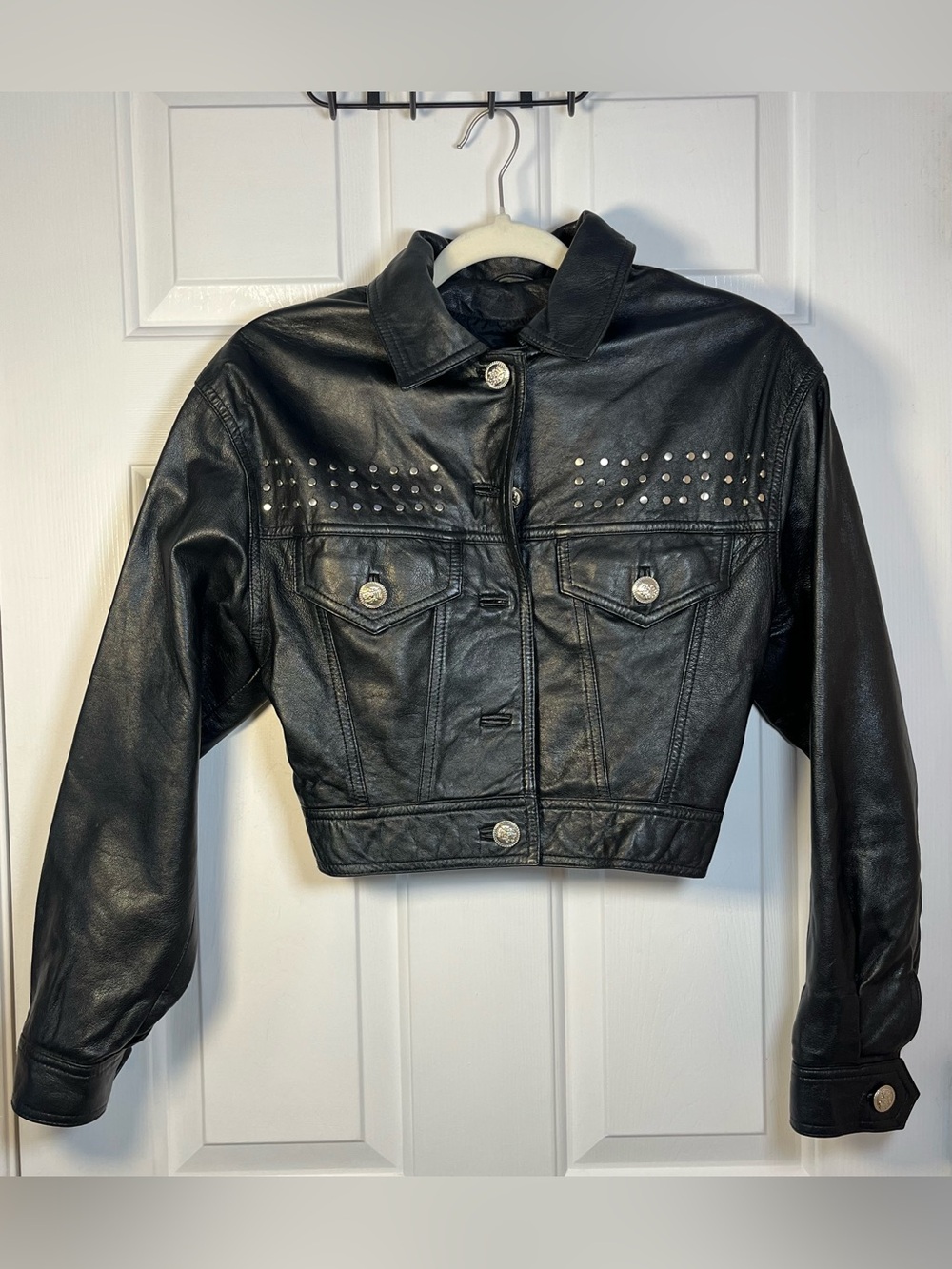 90s Vintage The Limited Genuine Leather Cropped Studded Jacket - Size Small